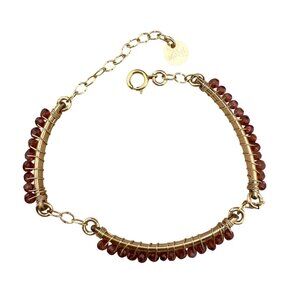 Wire Wrapped Garnet Bracelet 14K Gold-Filled Chain Handmade By Mabel Adjustable